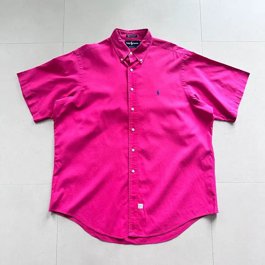 [BUNJANG] Polo Ralph Lauren 80s Madras Short Sleeve Shirt Hot Pink XL / [XL] 80s 미제 올드폴로 핫핑크 MADE IN USA 마드라스 반팔셔츠