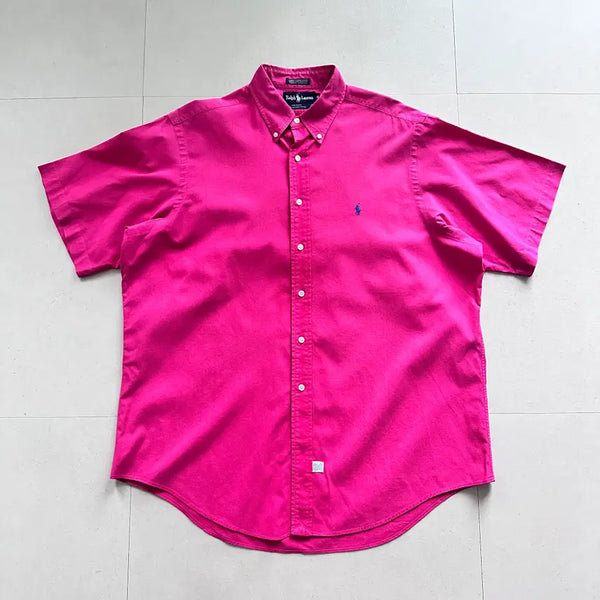 [BUNJANG] Polo Ralph Lauren 80s Madras Short Sleeve Shirt Hot Pink XL / [XL] 80s 미제 올드폴로 핫핑크 MADE IN USA 마드라스 반팔셔츠