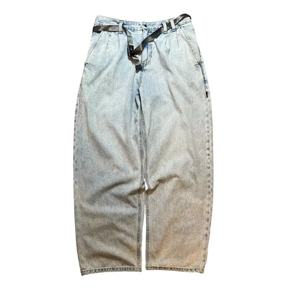 [BUNJANG] MOIF Wide Belted Pintuck Denim Pants / 모이프 와이드 벨티드 핀턱 데님 팬츠
