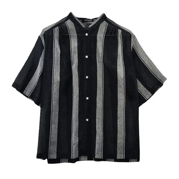 [BUNJANG] Vintage Ethnic Stripe Mandarin Collar Short Sleeve Shirt / 빈티지 에스닉 스트라이프 차이나카라 반팔 셔츠 F