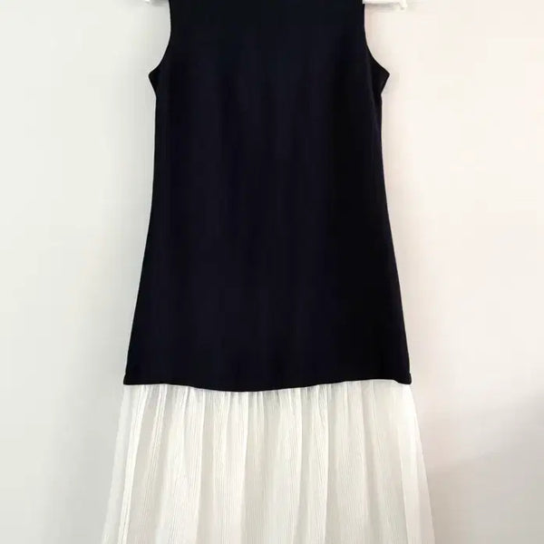 [BUNJANG] Love so much Navy Color Block Pleated Sleeveless Long Dress / 러브쏘머치 네이비 배색 플리츠 민소매 롱원피스