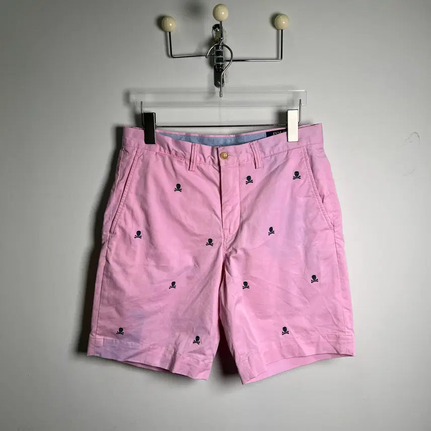 [BUNJANG] Polo Ralph Lauren Skull Embroidered Pink Chino Shorts / POLO 폴로 랄프로렌 스컬 자수 핑크 치노 반바지 30