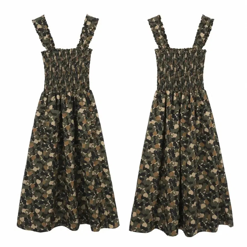 [BUNJANG] ISOYOBI Kuromi Camouflage Smocking Strappy Dress / 여S-M 이소요비(ISOYOBI) 쿠로미 카모플라쥬 스모킹 끈나시 원피스
