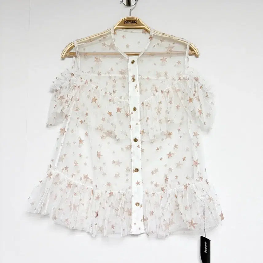 [BUNJANG] Star Seethrough Frill Blouse / 스타 시스루 프릴 블라우스