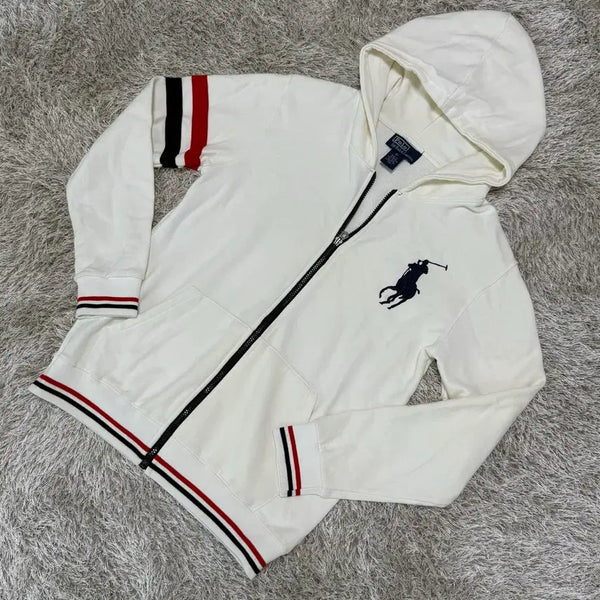 [BUNJANG] Polo Ralph Lauren Big Pony Full Zip Hoodie White L / 폴로 랄프로렌 빅포니 화이트 후드 집업