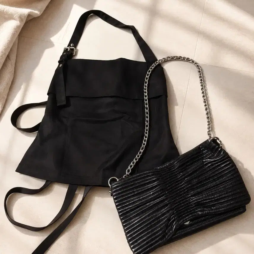 [BUNJANG] Warm Grey Sheepskin Shirring Chain Bag (Black) / 웜그레이 양가죽 셔링 체인백 (블랙)