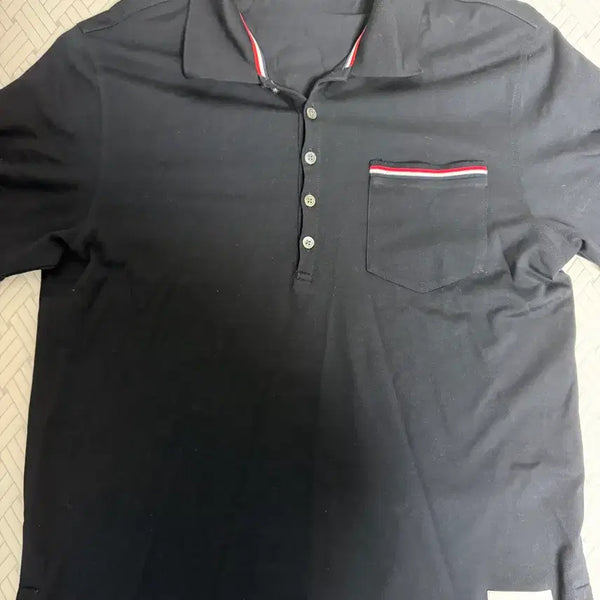 [BUNJANG] Thom Browne New York Navy Short Sleeve Polo Shirt with Tricolor Striping / 톰브라운 뉴욕 반팔 카라티