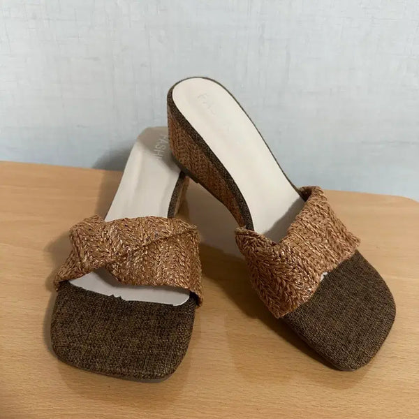 [BUNJANG] Rattan Woven Slippers - Brown, Size 240 / 라탄 꼬임 슬리퍼 브라운 240 새제품