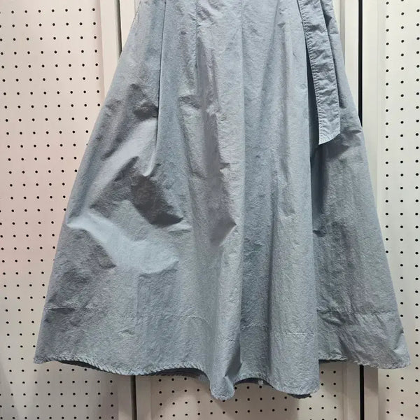 [BUNJANG] Namugreem Blue Wood Print Long Flare Wrap Skirt / (1731)나무그림 하늘색 랩 스커트 롱 플레어 치마