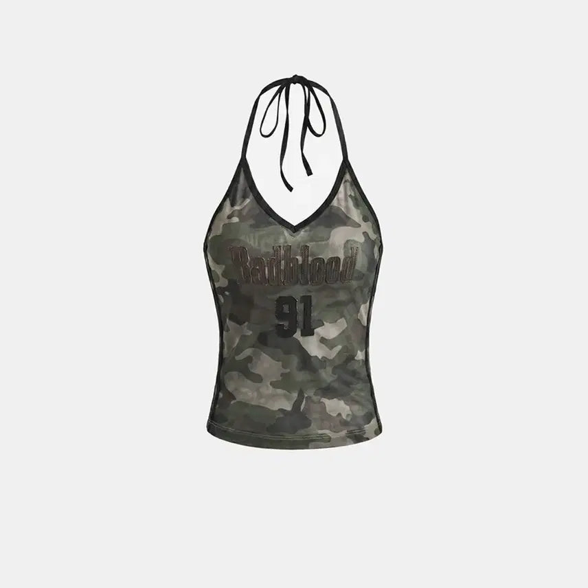 [BUNJANG] Bad Blood Vintage Club Halter Tank Top Green Camo S / 택o 새상품) 배드블러드 빈티지 클럽 홀터 탱크 그린카모 S