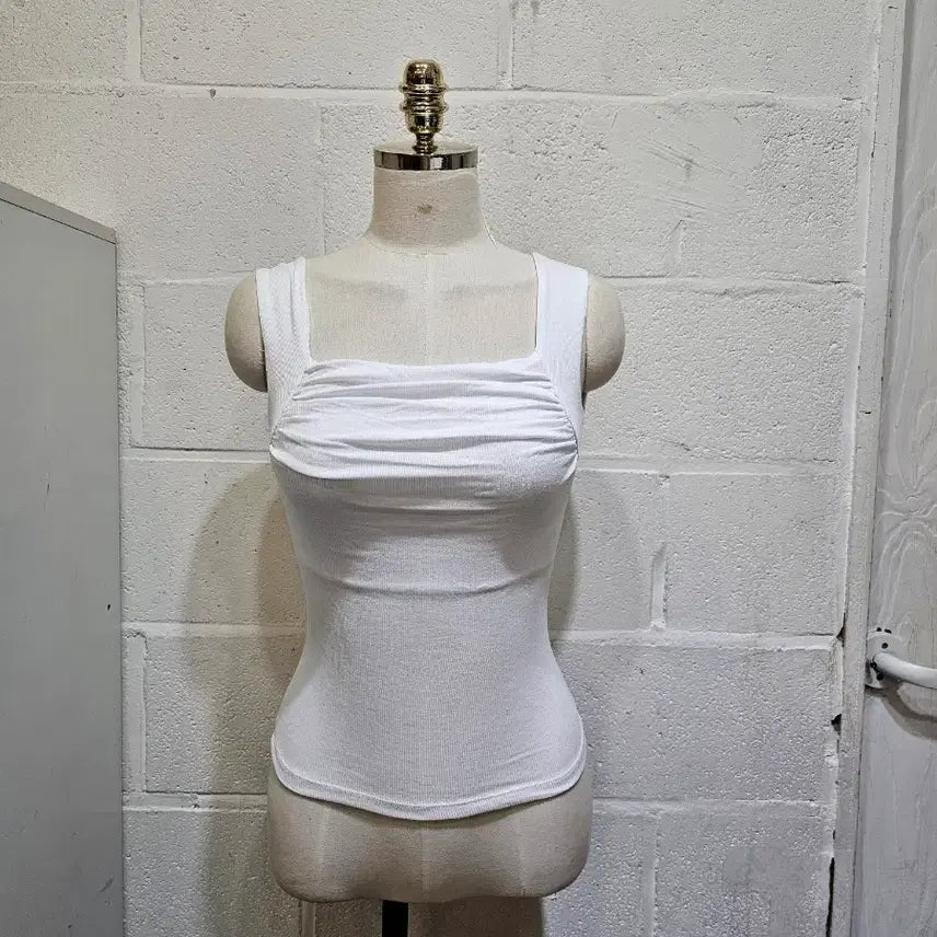 [BUNJANG] Shirred Square Neck Sleeveless Top - White / 앞셔링 가슴이중안감 스퀘어넥 민소매- 화이트