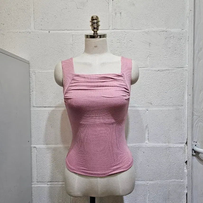 [BUNJANG] Ruched Square Neck Sleeveless Top - India Pink / 앞셔링 가슴이중안감 스퀘어넥 민소매- 인디핑크