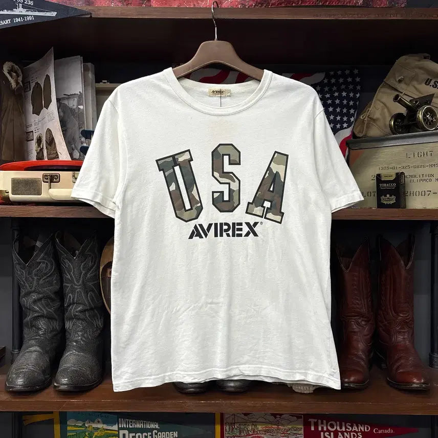 [BUNJANG] Avirex Camouflage USA Lettering Basic Short-Sleeve T-Shirt / 아비렉스 카모플라주 USA 레터링 베이직 반팔 티셔츠  N2076