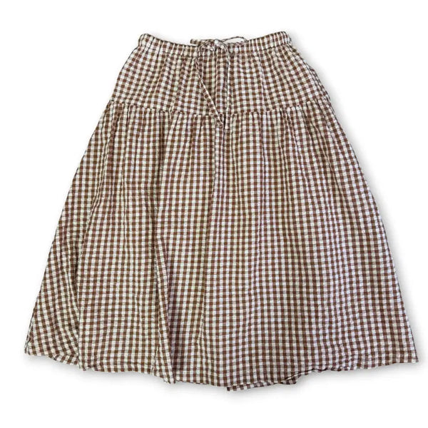 [BUNJANG] Mori Girl Brown Gingham Check Seer Midi Skirt L / JPN 일본모리걸 브라운 깅엄체크 글리터 시어커서 미디스커트 L