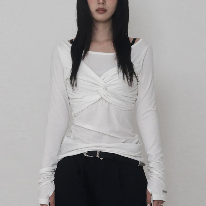 [BUNJANG] Etoiseme Shirring Twist Layered Long Sleeve (Ivory) / 에트오소메 셔링 트위스트 레이어드 롱 슬리브 (아이보리)