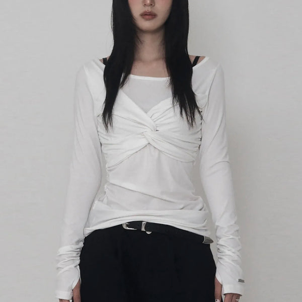 [BUNJANG] Etoiseme Shirring Twist Layered Long Sleeve (Ivory) / 에트오소메 셔링 트위스트 레이어드 롱 슬리브 (아이보리)
