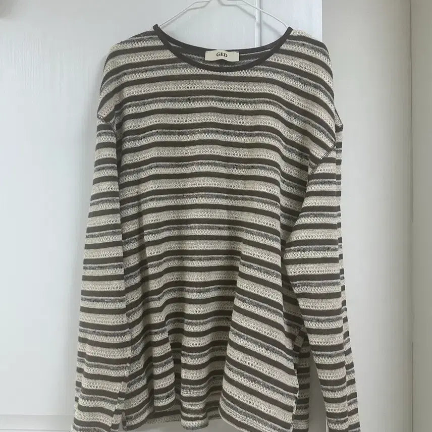 [BUNJANG] GED Stripe Long Sleeve Top - Brown / 게드 ged STRIPE LONG SLEEVE TOP - BROWN 스트라이프 롱슬리브 브라운