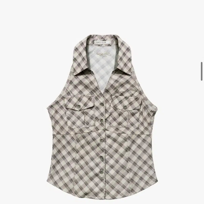 [BUNJANG] Fancy Club Pocket Check Halterneck Top Beige / 팬시클럽 포켓 체크 홀터넥 탑 베이지