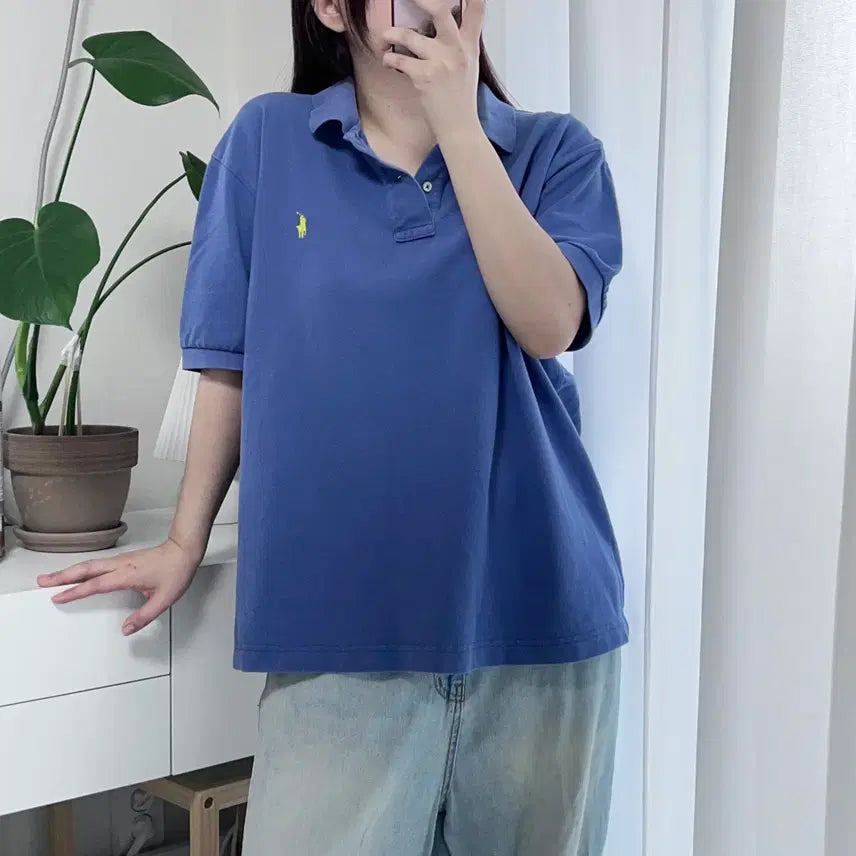 [BUNJANG] Polo Ralph Lauren Blue & Yellow Pony Short Sleeve Polo Shirt XL / 폴로 블루 / 옐로우포니 반팔카라티 [ XL ]
