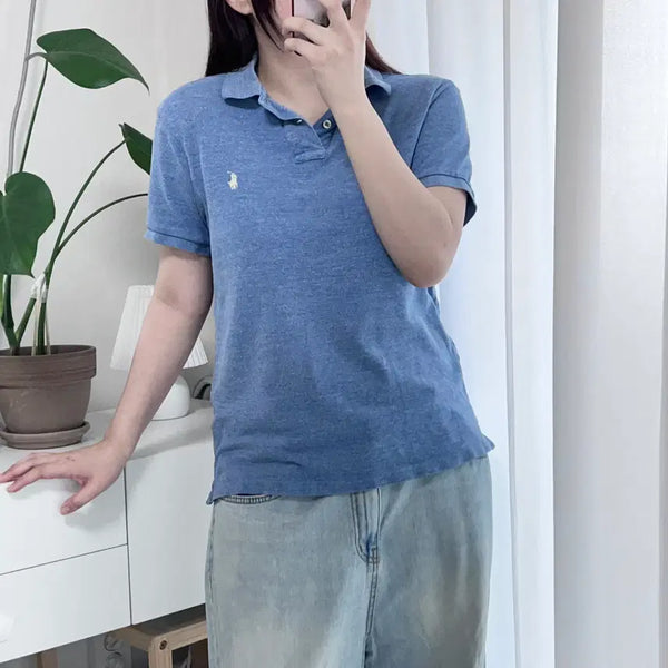 [BUNJANG] Polo Ralph Lauren Blue Slim Fit Short Sleeve Polo Shirt with White Pony Embroidery (Size M) / 폴로 블루 / 화이트포니 반팔카라티 [ M ]