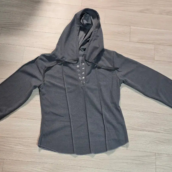 [BUNJANG] Grey Cropped Hoodie Long Sleeve / 회색 후디 롱슬리브