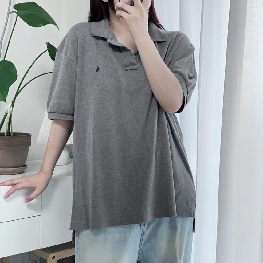 [BUNJANG] Polo Ralph Lauren Green Pony Logo Grey Pique Cotton Short Sleeve Polo Shirt (L) / 폴로 그레이 / 그린포니 반팔카라티 [ L ]