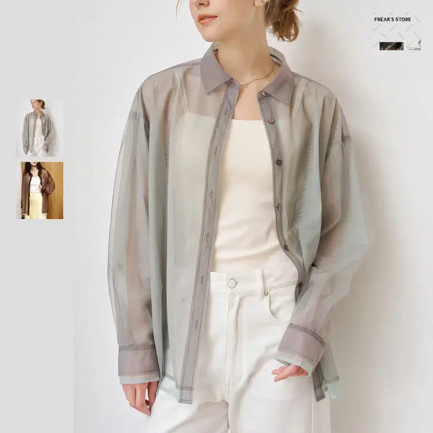 [BUNJANG] Freaks Store Firsthand Tulle Layered Bi-Color Shirt / 프릭스 스토어 퍼스트핸드 튤 레이어드 바이컬러 셔츠