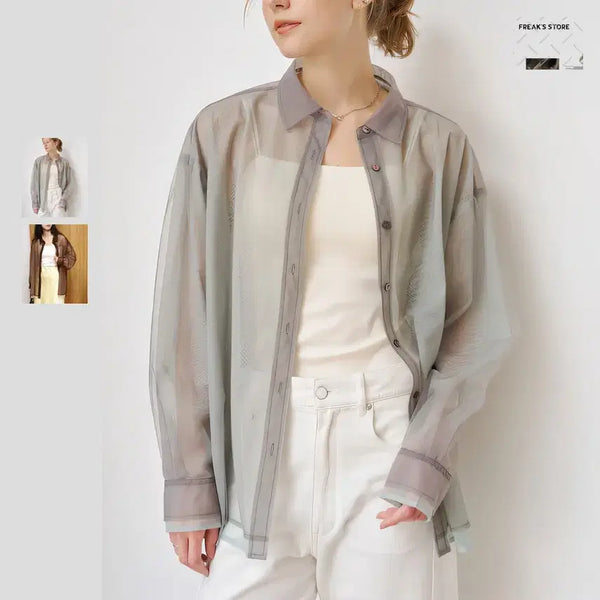 [BUNJANG] Freaks Store Firsthand Tulle Layered Bi-Color Shirt / 프릭스 스토어 퍼스트핸드 튤 레이어드 바이컬러 셔츠