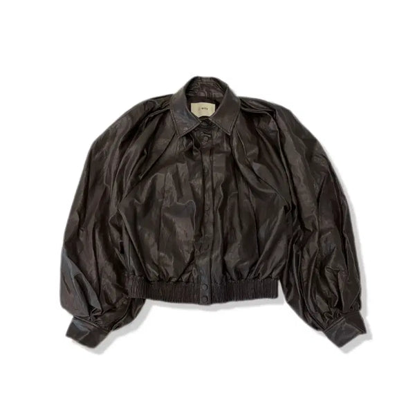[BUNJANG] Vintage Brown Eco-Leather Blouson Jacket / 빈티지블루종