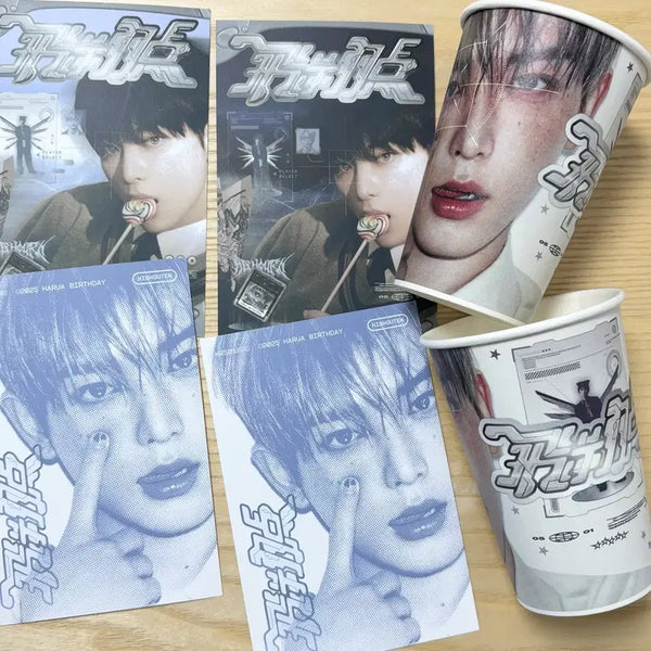 [BUNJANG] &Team Harua Birthday Cafe Cup Holder & Postcard Set / &Team 앤팀 하루아 생카 컵 생일카페 컵홀더 엽서