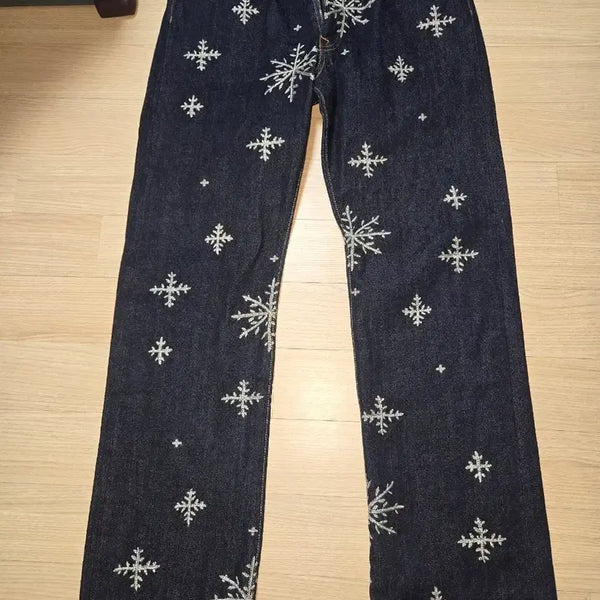 [BUNJANG] Kapital Snow Pattern Denim Pants / 캐피탈 눈꽃 팬츠