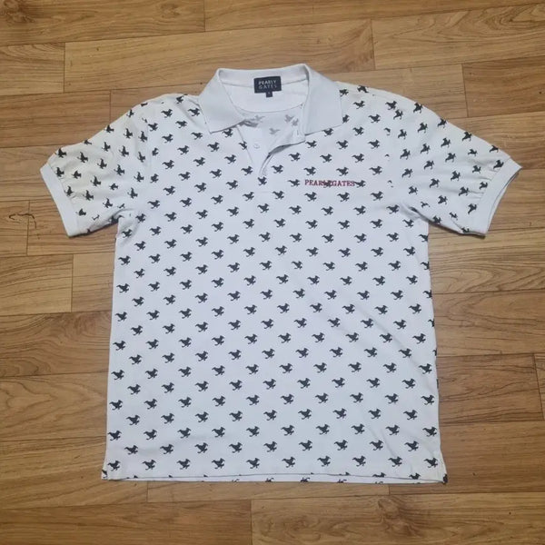 [BUNJANG] PEARLY GATES Men's Size 5 (100) White Horse Pattern Collar T-Shirt / PEARLY GATES 파리게이츠 정품 말 패턴 카라티 칭찬은고래도춤추게