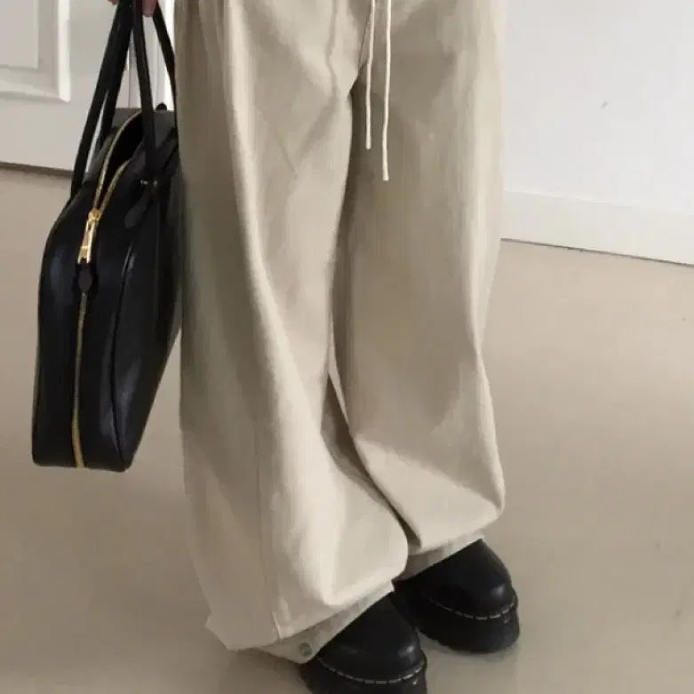[BUNJANG] Cotton Pintuck Wide Pants Beige / 코튼 핀턱 와이드 팬츠 베이지