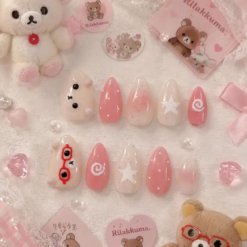 [BUNJANG] Rilakkuma Eyeglasses Star Dot Cheek Gel Handmade Nail Tips / 안경 코리락쿠마 별 도트 치크젤 수제네일팁
