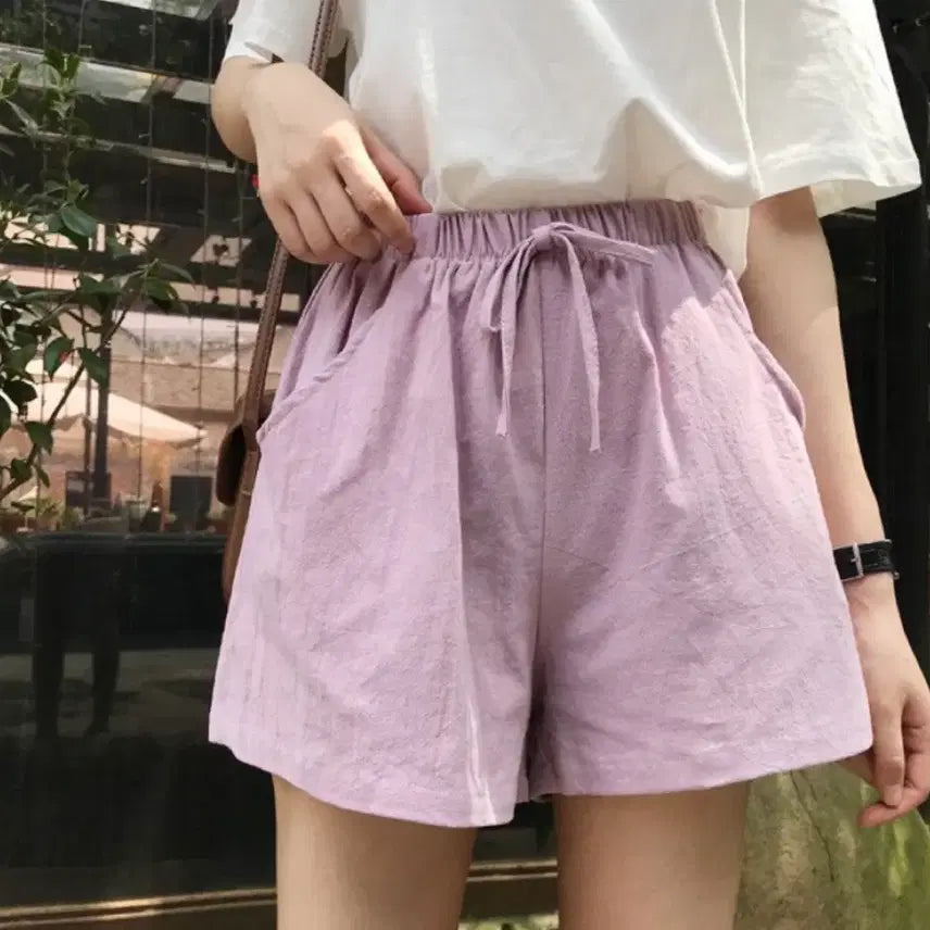 [BUNJANG] Brill Pink Linen Wide Banding 3/4 Length Shorts / [새상품/3500원] 여성 린넨 와이드 밴딩 3부 숏팬츠 (브릴핑크)