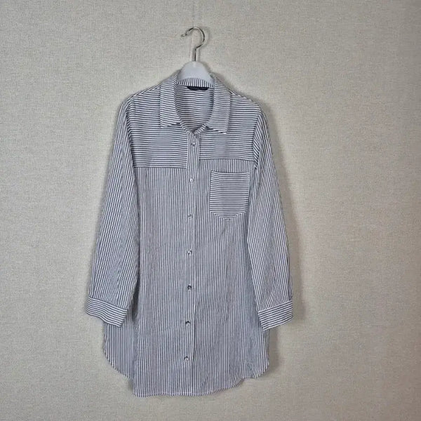 [BUNJANG] Chatelaine Grey Stripe Long Sleeve Shirt Blouse Size 105 / (#105)샤트렌 그레이 스트라이프 긴발 롱 셔츠블라우스