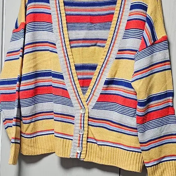 [BUNJANG] Yellow Multi Stripe Knit Cardigan / 옐로우 멀티 스트라이프 니트 가디건