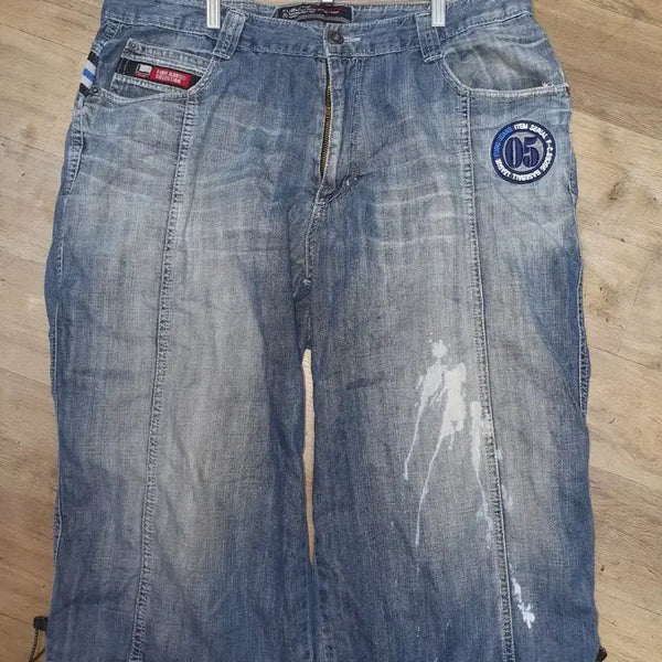 [BUNJANG] FUBU 00s Old School Painted Denim Bermuda Capris / [34-36] FUBU 후부 00s 올드스쿨 페인팅 데님 버뮤다 7부 팬츠