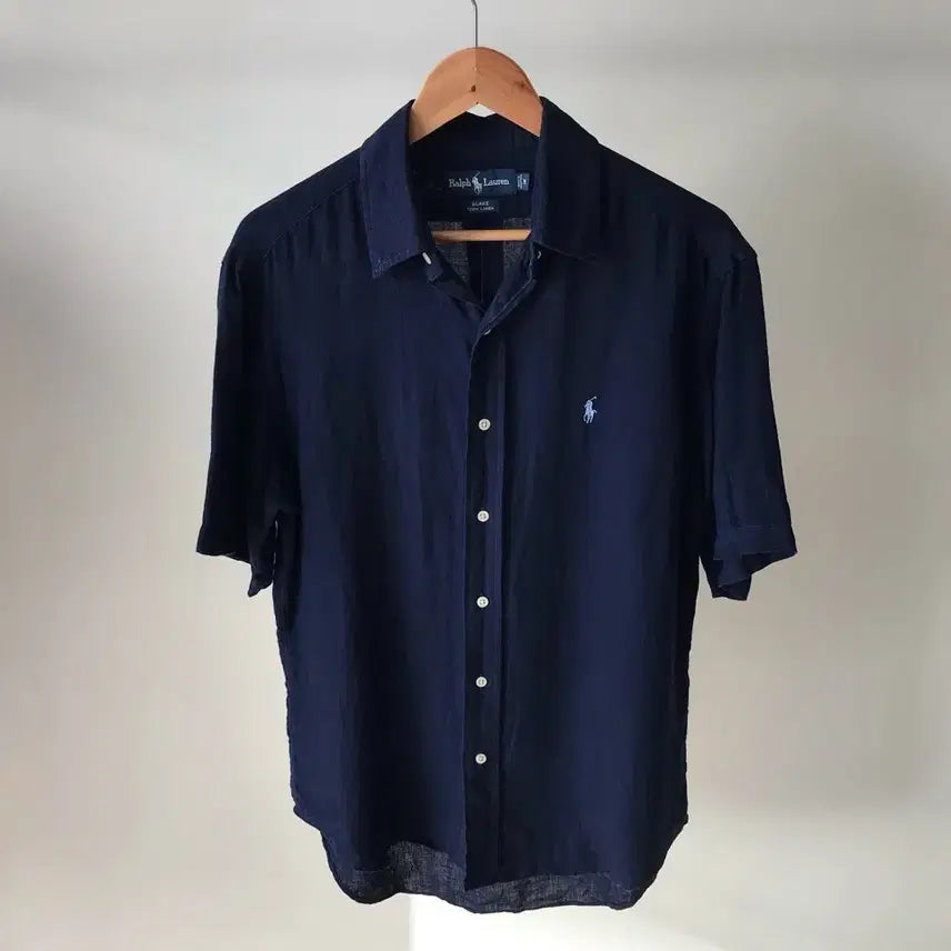[BUNJANG] Polo Navy Linen Short Sleeve Shirt / 폴로 네이비 린넨 반팔 셔츠