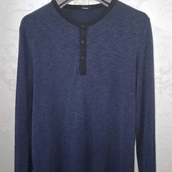 [BUNJANG] Theory Modal Henly Neck Long Sleeve T-Shirt Melange Navy L/100 / (정품 21년식) 띠어리 모달 헨리넥 얇은 긴팔티 100