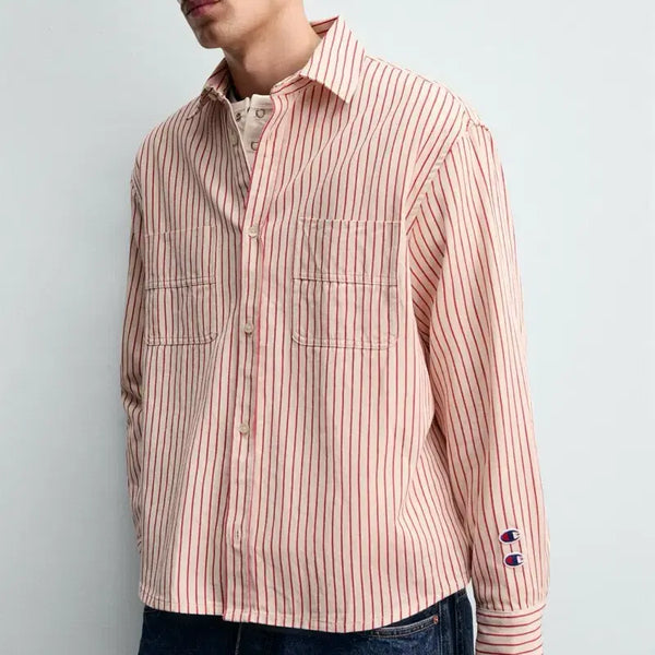 [BUNJANG] Zara x Champion Red Stripe Patch Relaxed Fit Shirt XL / [XL] 자라 X 챔피온 레드 스트라이프 와펜 셔츠
