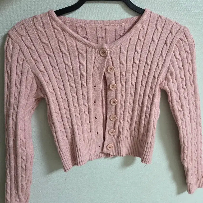 [BUNJANG] Pink Cable Knit Cardigan / 새상품) 분홍색 케이블 니트 가디건