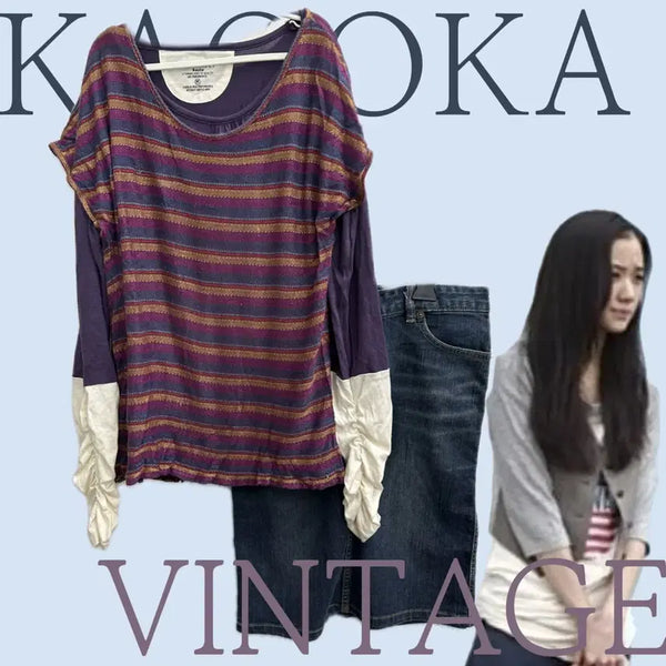 [BUNJANG] Japanese Vintage Ethnic Mori Girl Layered Denim Midi Skirt Coordinated Set / 일본빈티지 에스닉 모리걸 레이어드 청 미디 데님 러블리 코디세트