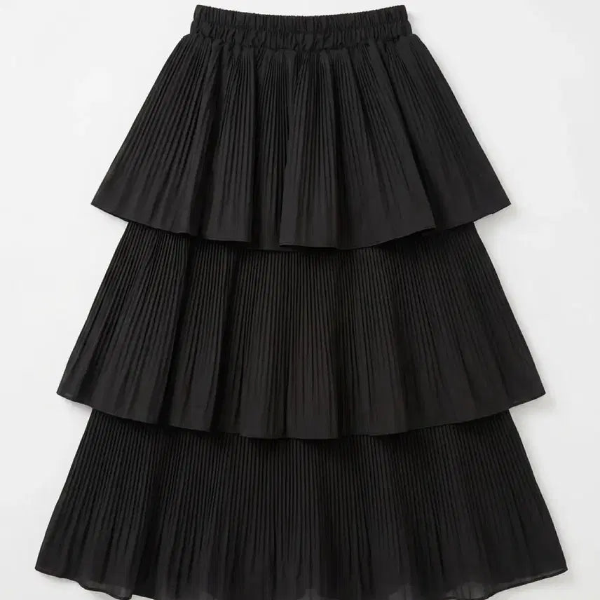 [BUNJANG] Women's Black Pleated Tiered Banding Skirt / 여성F/ 블랙 플리츠 주름 캉캉 밴딩 스커트 빈티지킹