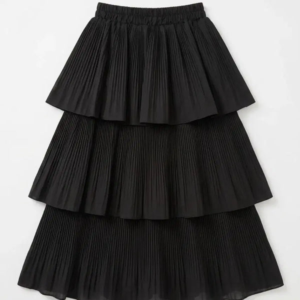 [BUNJANG] Women's Black Pleated Tiered Banding Skirt / 여성F/ 블랙 플리츠 주름 캉캉 밴딩 스커트 빈티지킹