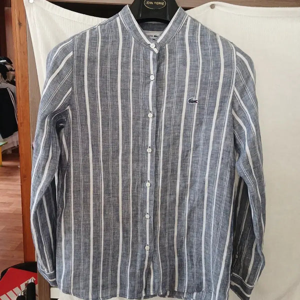 [BUNJANG] Lacoste Striped Linen Shirt Navy / 라코스테 스트라이프 셔츠 네이비 90