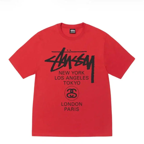 [BUNJANG] Stussy World Tour T-Shirt Cayenne Red L / 스투시 월드투어 티셔츠 카옌 2025 L