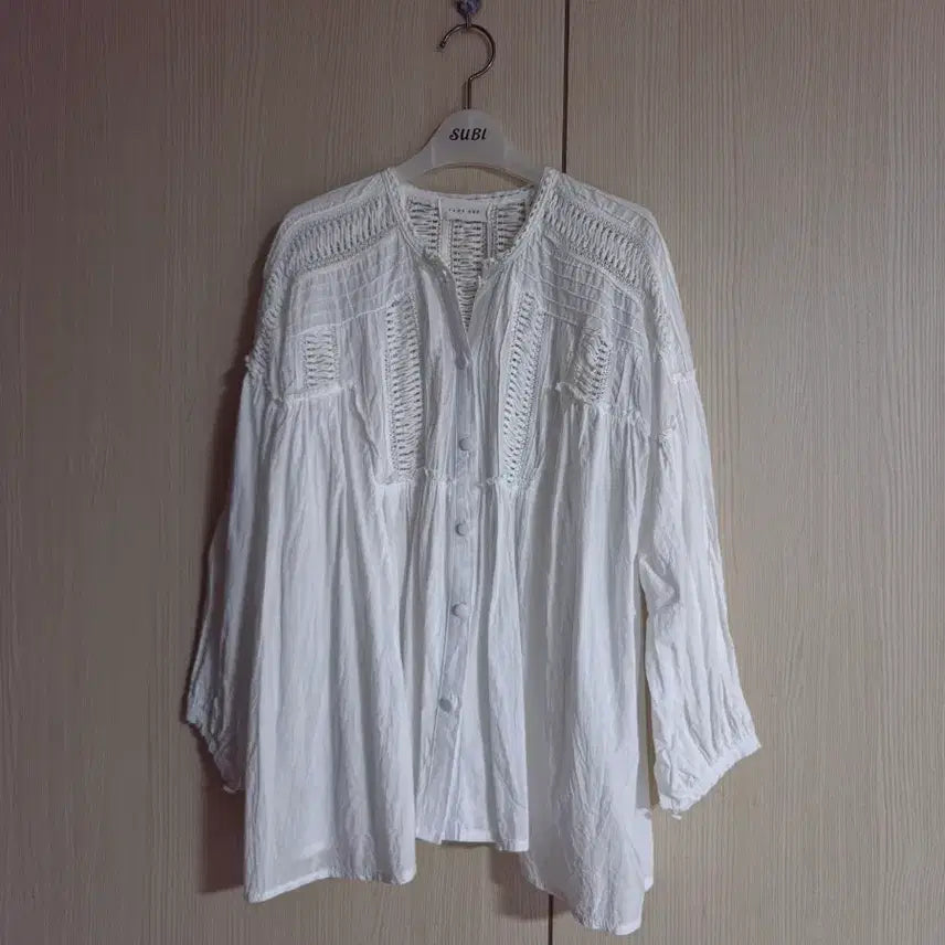 [BUNJANG] PAGE ONE White Long Sleeve Cotton Blouse Size 55 / PAGE  ONE 화이트 긴팔 면 블라우스 55사이즈