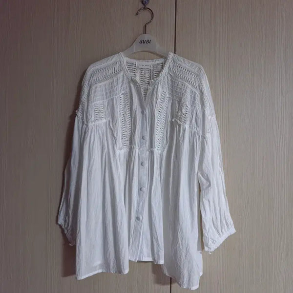 [BUNJANG] PAGE ONE White Long Sleeve Cotton Blouse Size 55 / PAGE  ONE 화이트 긴팔 면 블라우스 55사이즈