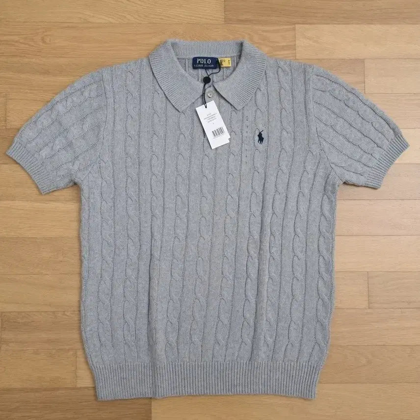 [BUNJANG] Polo Ralph Lauren Short Sleeve Cable Knit Polo Shirt Grey L (105) / (특가/무배)폴로 랄프로렌 반팔 꽈배기 카라 니트 그레이 L(105) 새상품